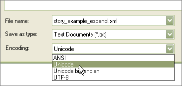 Save the XML file with Unicode encoding
