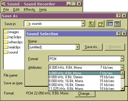 Setting attributes in the Sound Recorder